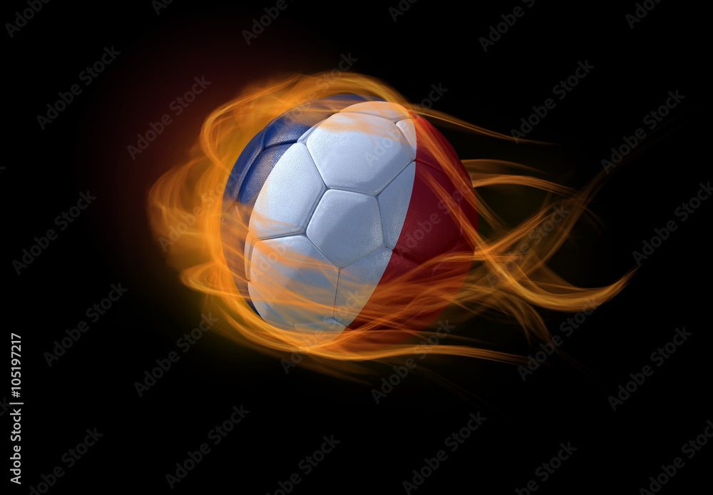 Fototapeta premium Soccer ball with the national flag of France, making a flame.