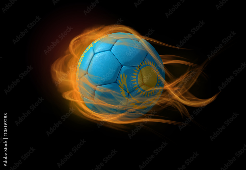 Fototapeta premium Soccer ball with the national flag of Kazakhstan, making a flame.