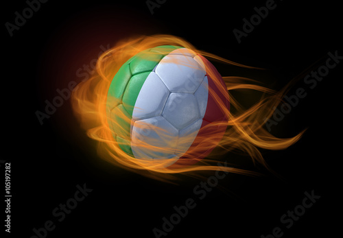 Soccer ball with the national flag of Italy  making a flame.