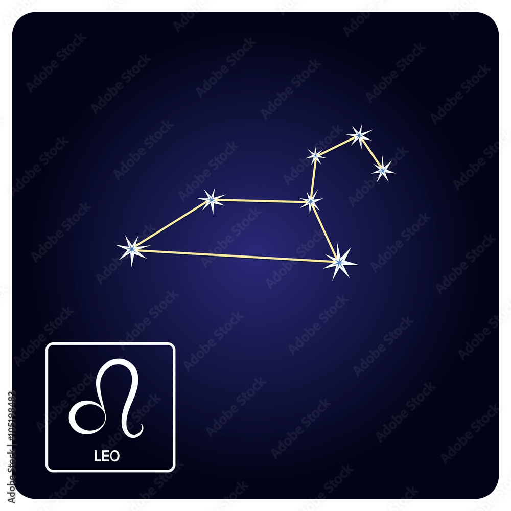 Stock vector icons with Leo zodiac sign and constellation of Leo for your design