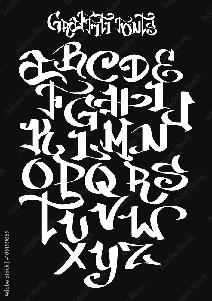 Graffiti font alphabet. Vector illustration.