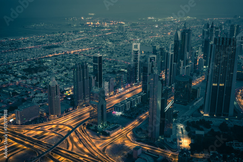 Dubai downtown night scene with city lights © dvoevnore