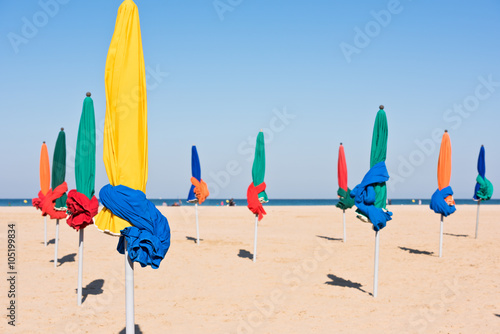 The famous colorful parasols on Deauville beach