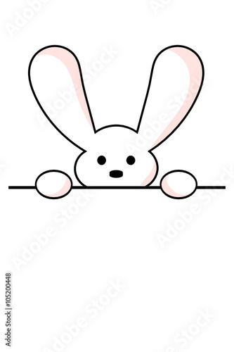 little white rabbit peeking over the line cartoon drawing