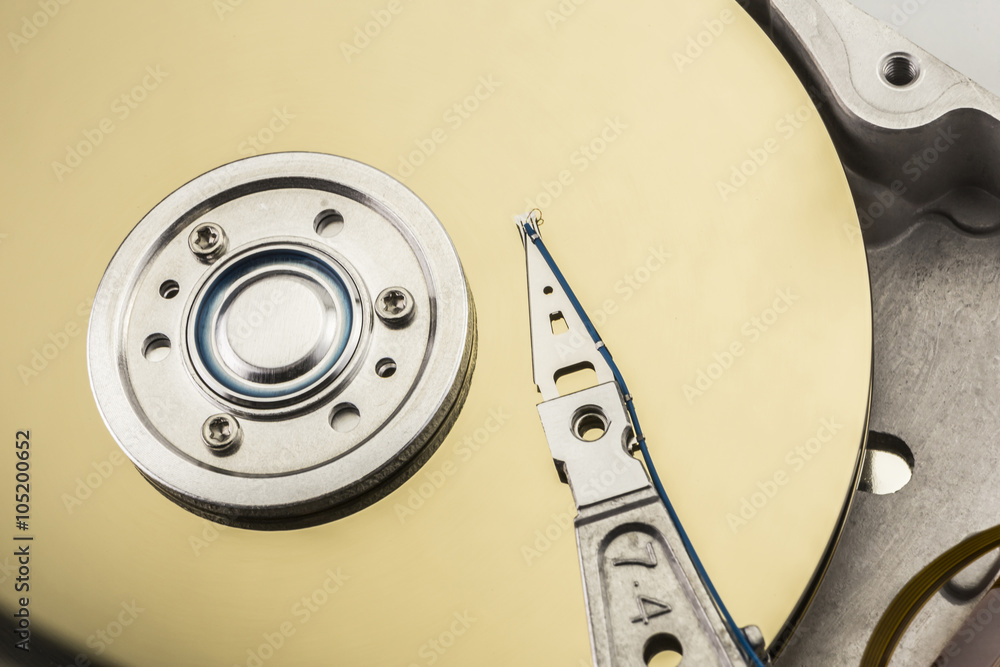 Open computer hard drive on white background Open computer hard drive on white background