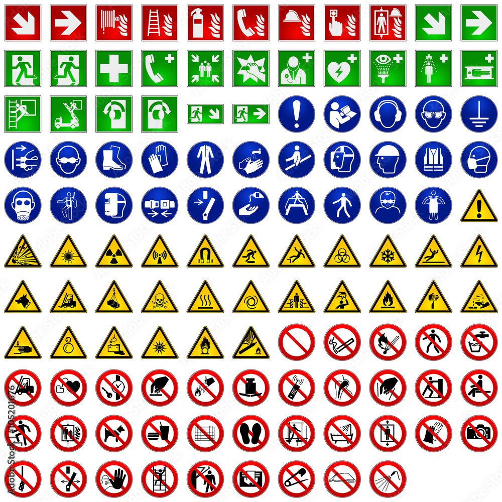 Set - Design Sicherheitszeichen Warnzeichen Verbotszeichen