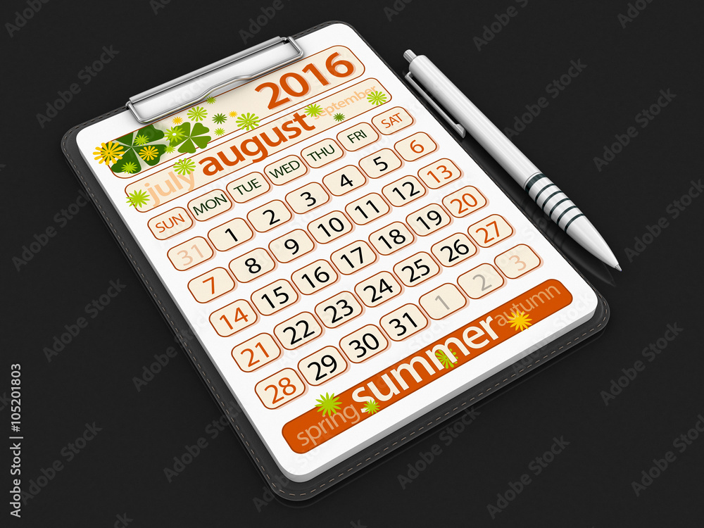 Clipboard with august. Image with clipping path Clipboard with august. Image with clipping path