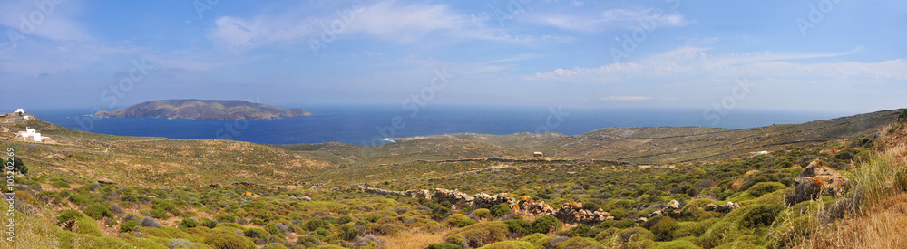 Landschaftspanorama auf Mykonos, Griechenland