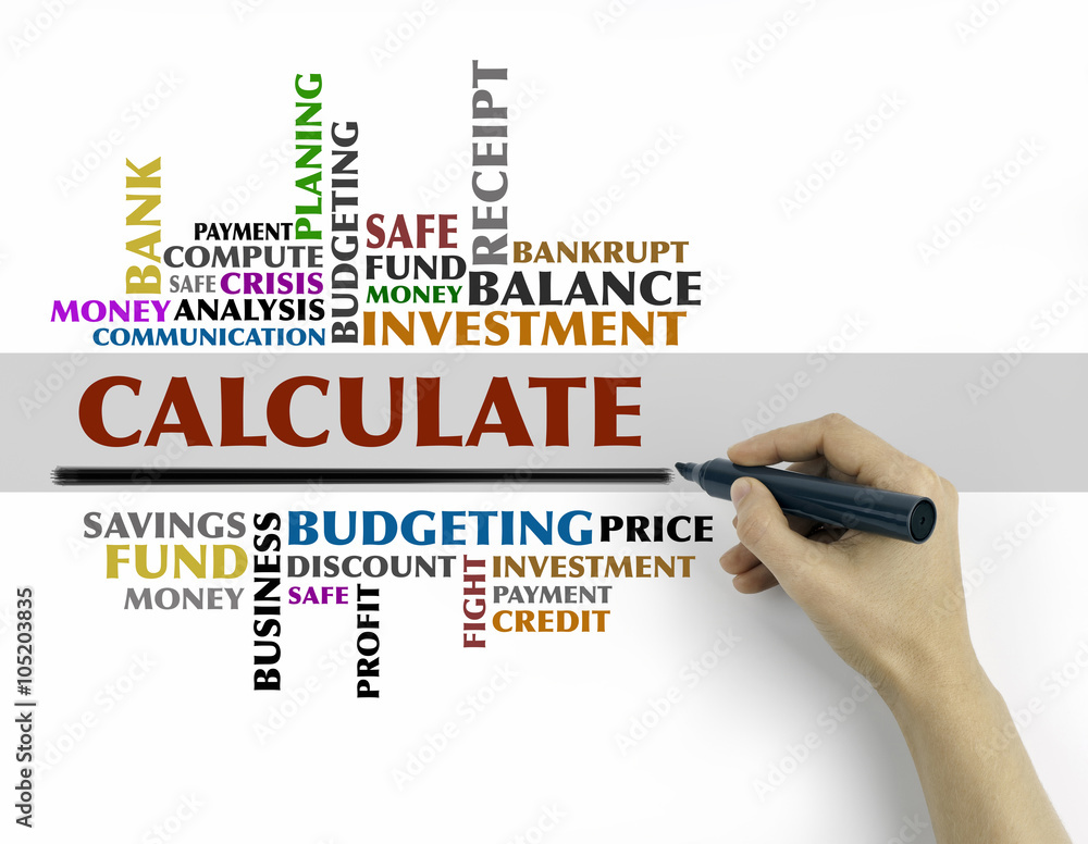 Hand with marker writing - CALCULATE word cloud, business concep Hand with marker writing - CALCULATE word cloud, business concep