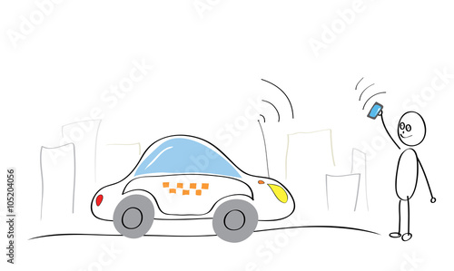 taxi Internet service/painted man calls a taxi using internet technology