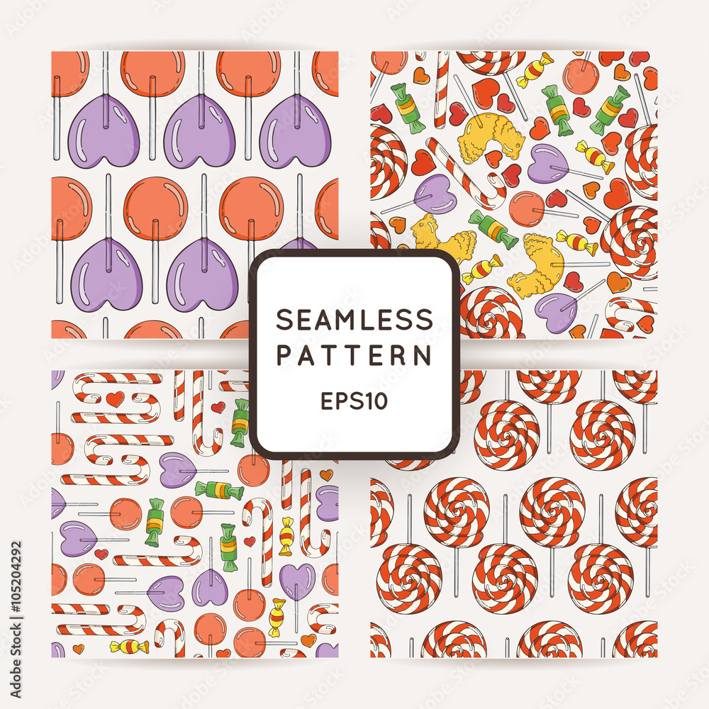 Set of Vector Candy and Lollipop Seamless Patterns