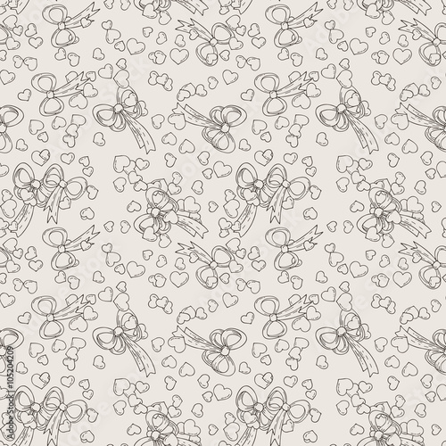 Seamless pattern with bows and hearts.