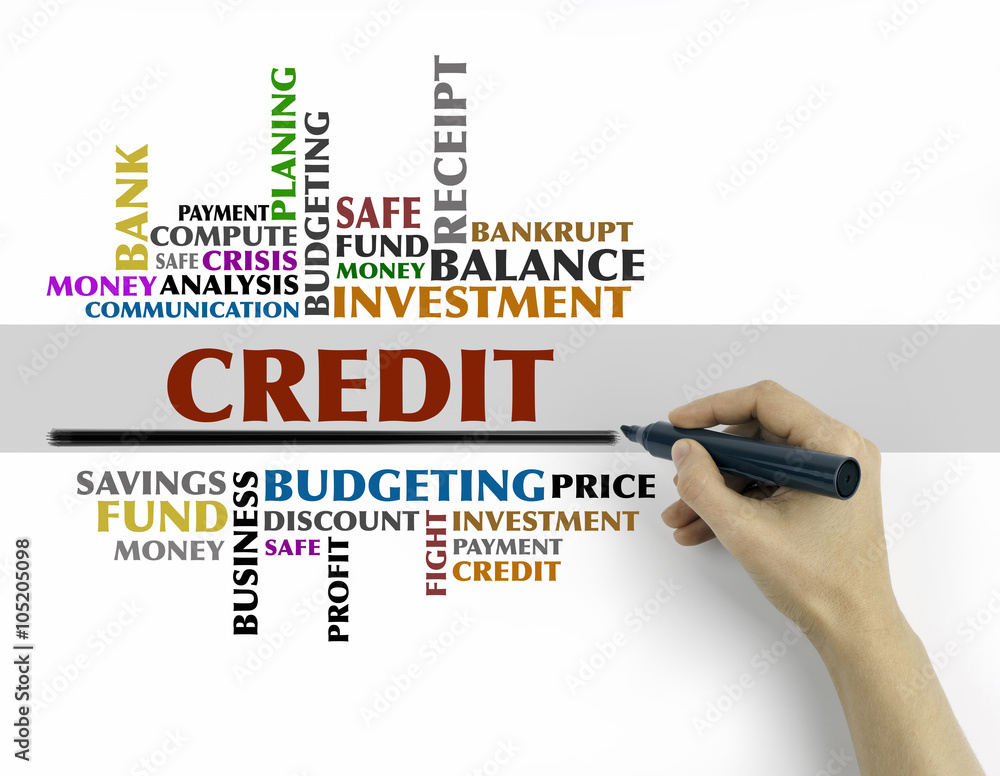 Hand with marker writing - CREDIT word cloud, business concept Hand with marker writing - CREDIT word cloud, business concept