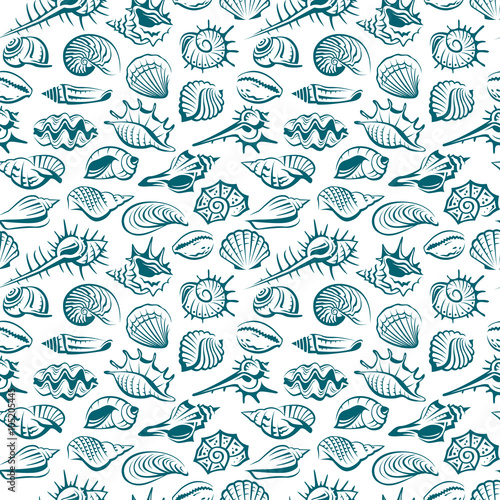 seamless pattern with various seashells