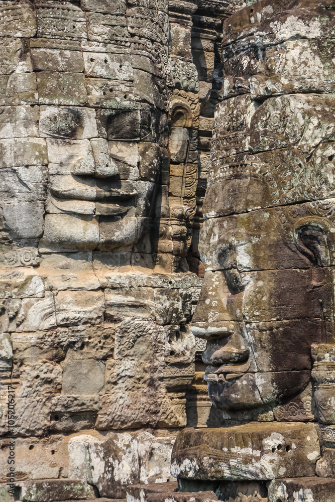 Smiling face decorating the Bayon temple in the ancient city of