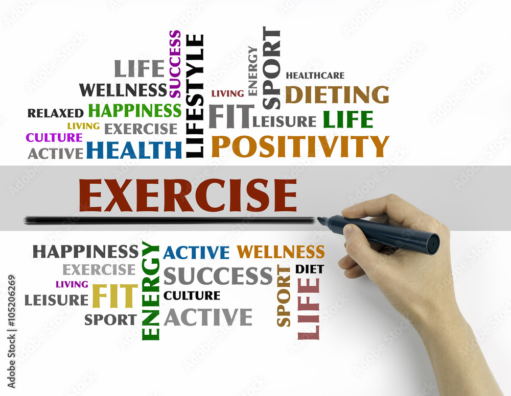 Hand with marker writing - EXERCISE word cloud, fitness, sport, Hand with marker writing - EXERCISE word cloud, fitness, sport,