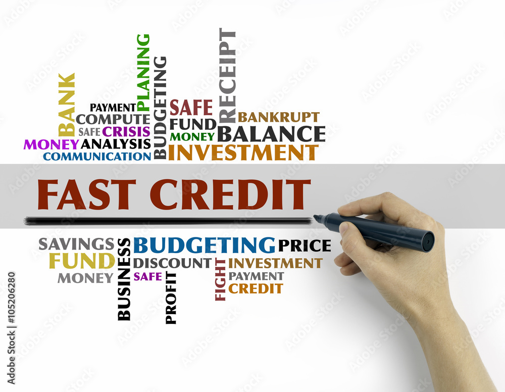 Hand with marker writing - FAST CREDIT word cloud, business conc Hand with marker writing - FAST CREDIT word cloud, business conc