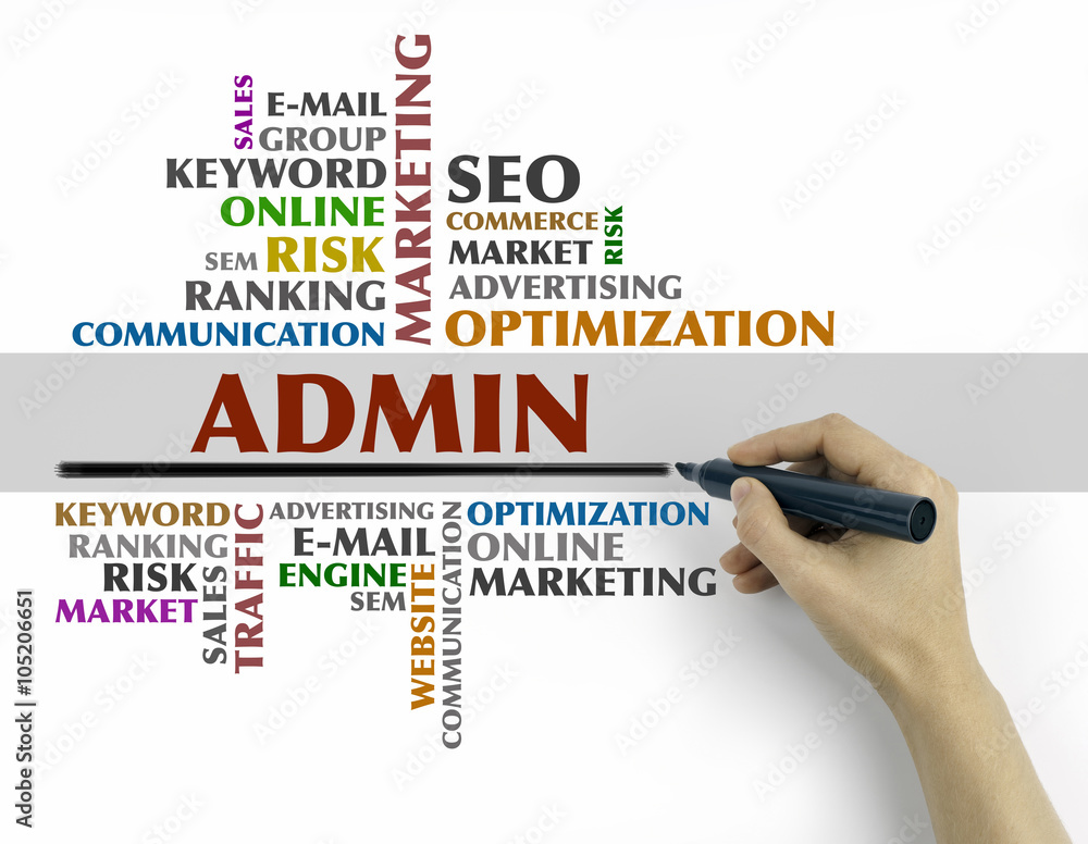 Hand with marker writing - Admin word cloud, Business concept Hand with marker writing - Admin word cloud, Business concept
