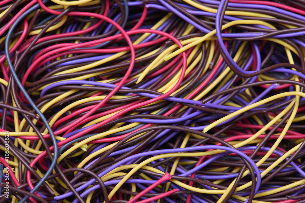 Closeup colored cables and wires Closeup colored cables and wires