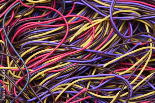 Closeup colored cables and wires
