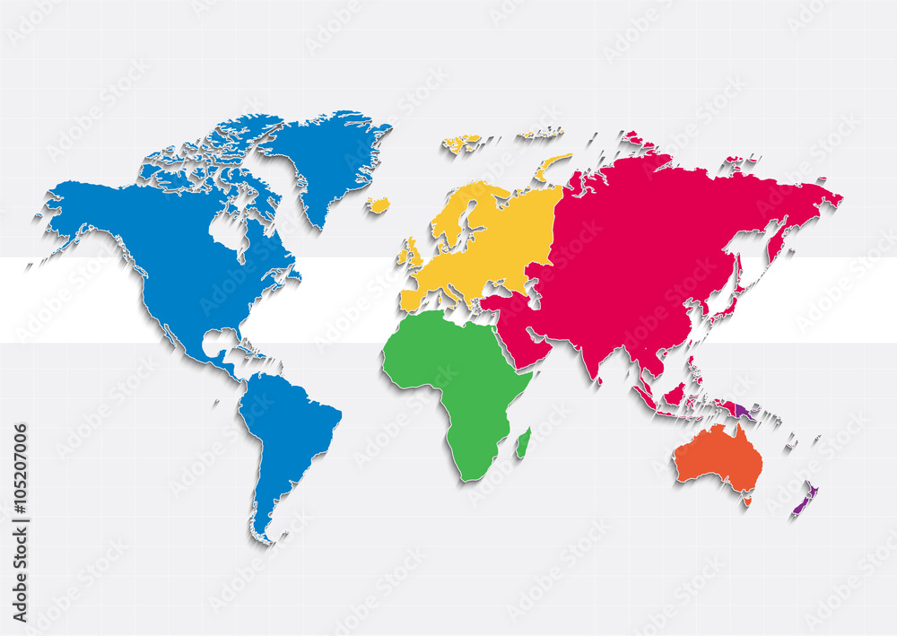 world map continents colors vector - Individual separate continents -  Europe Asia Africa America Australia Oceania Stock Vector | Adobe Stock