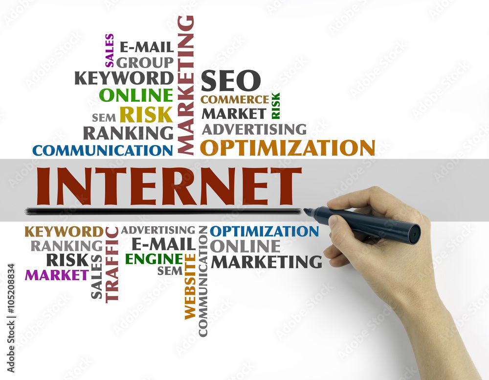 Hand with marker writing - Internet word cloud, Business concept Hand with marker writing - Internet word cloud, Business concept