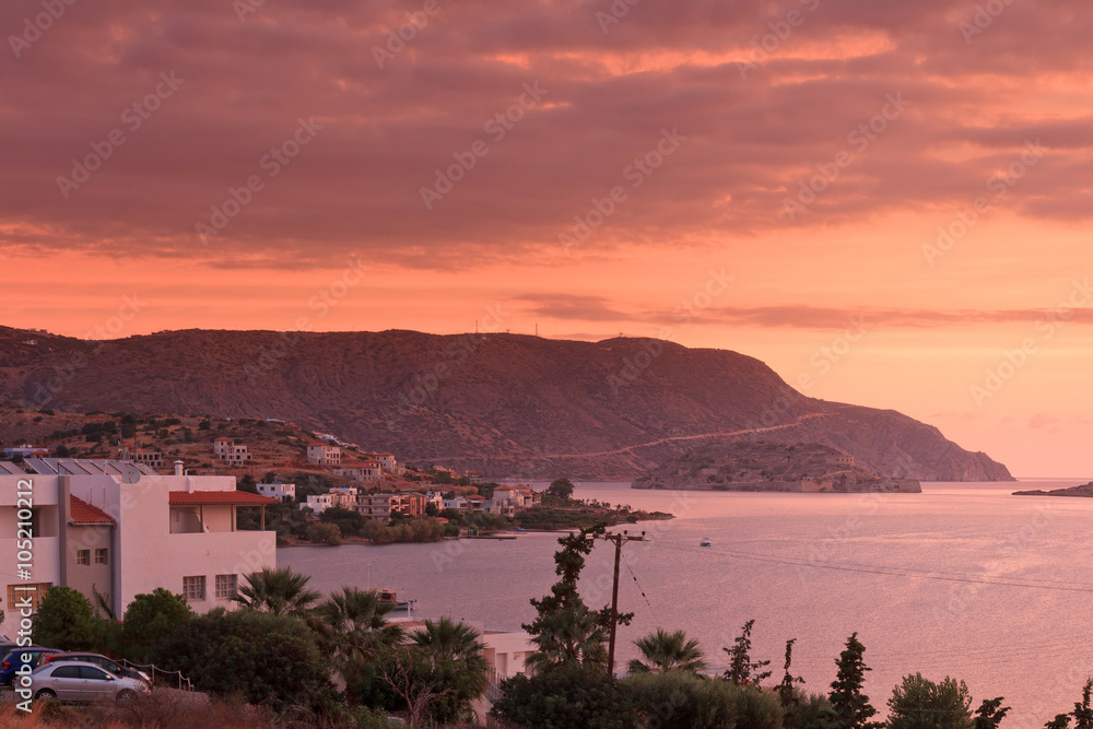 A view of the fishing village of Elounda. Early morning. Crete.