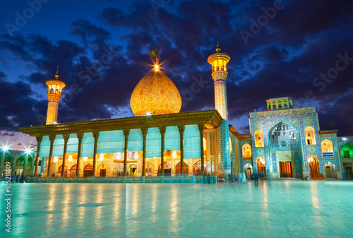 Shah Cheragh mosque after sunset. Shiraz, Iran