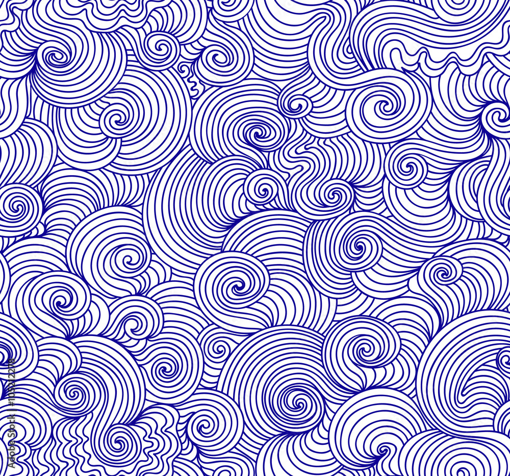 Abstract vector seamless pattern with curling blue lines, Abstract vector seamless pattern with curling blue lines,