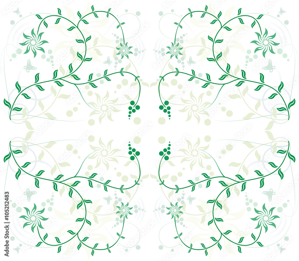 Green pattern with flowers