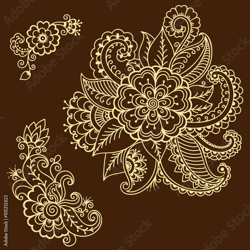 Henna tattoo flower template.Mehndi. 