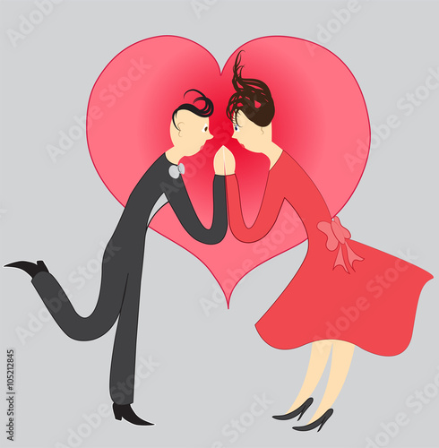 Silhouette of dancing couple in the background heart