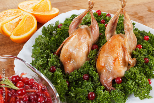 Carcasses of quail roasted ...