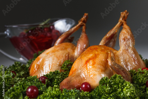 Carcasses of quail roasted ...