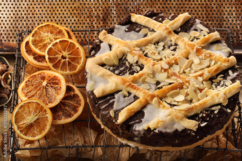 Fototapeta premium Easter poppy cake with almonds