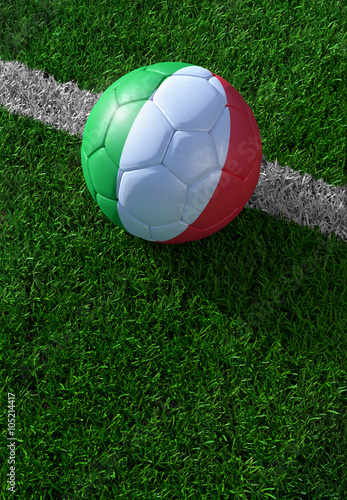 Soccer ball and national flag of Italy  green grass