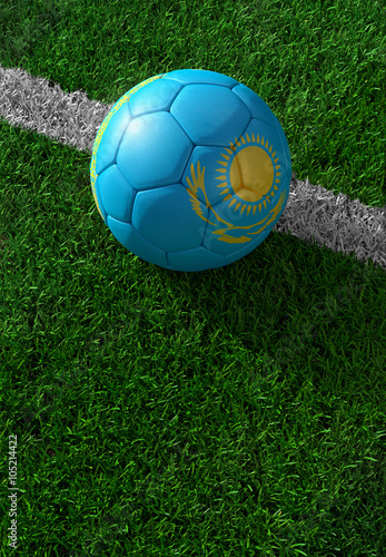 Soccer ball and national flag of Kazakhstan   green grass