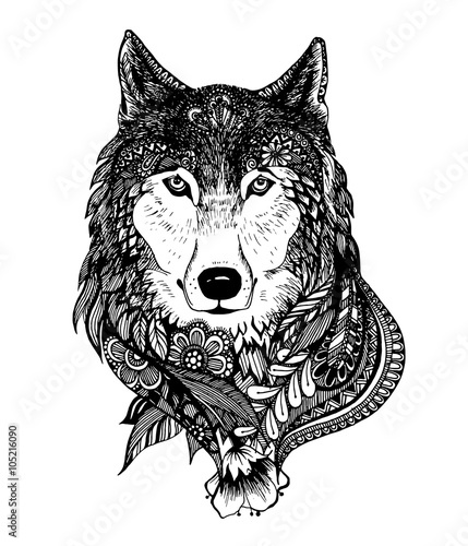 Hand drawn abstract wolf vector illustration