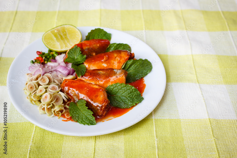 Spicy Sardines in tomato sauce canned fish. Spicy Sardines in tomato sauce canned fish.