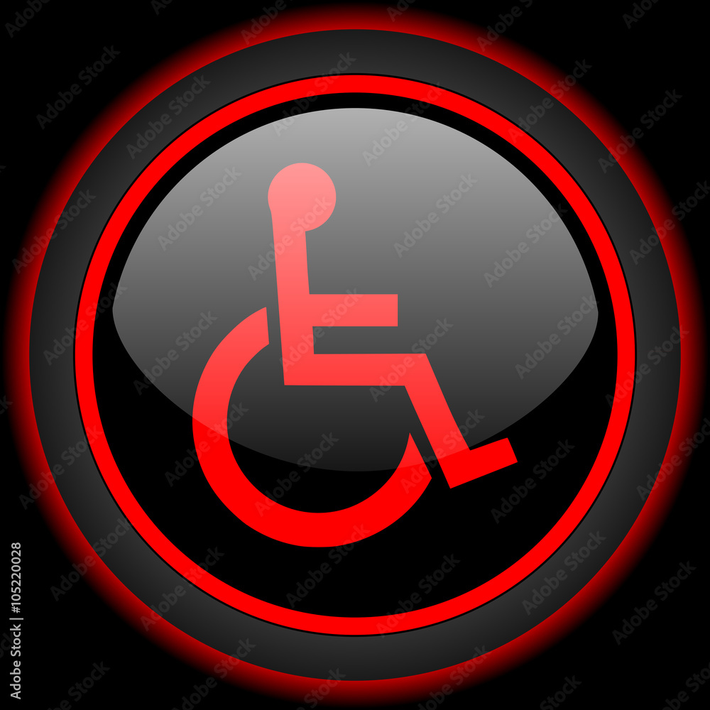 wheelchair black and red glossy internet icon on black background wheelchair black and red glossy internet icon on black background