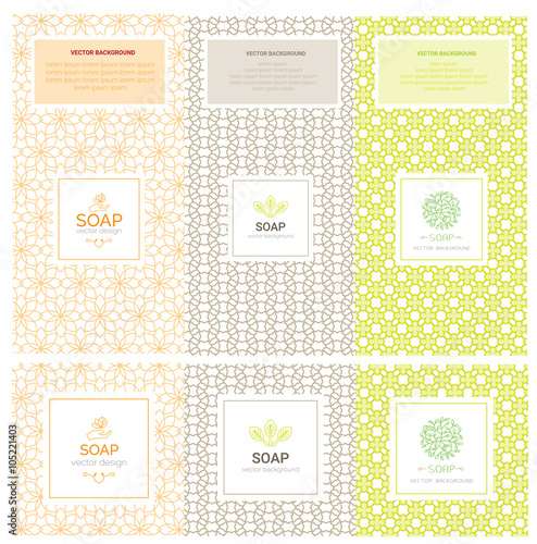 Vector set of design elements and icons in trendy linear style for soap package 