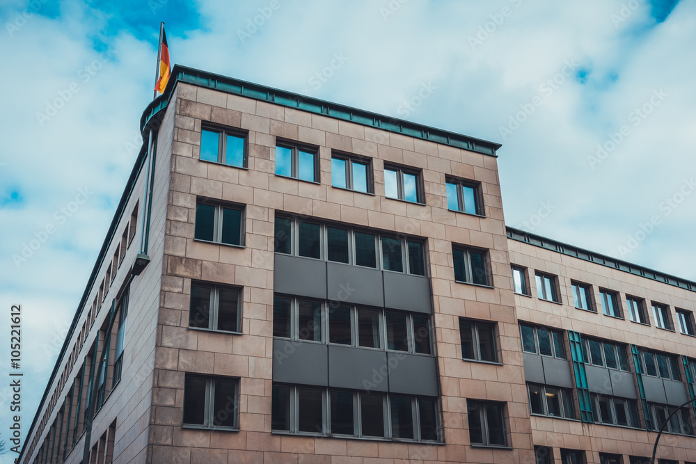 Modern building with stone block walls Modern building with stone block walls