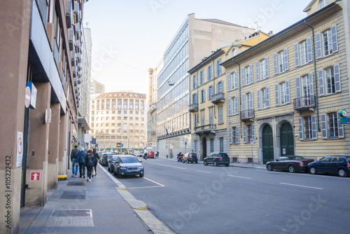 The street with ancient buildings in the center of Milan, Italy,  © anilah