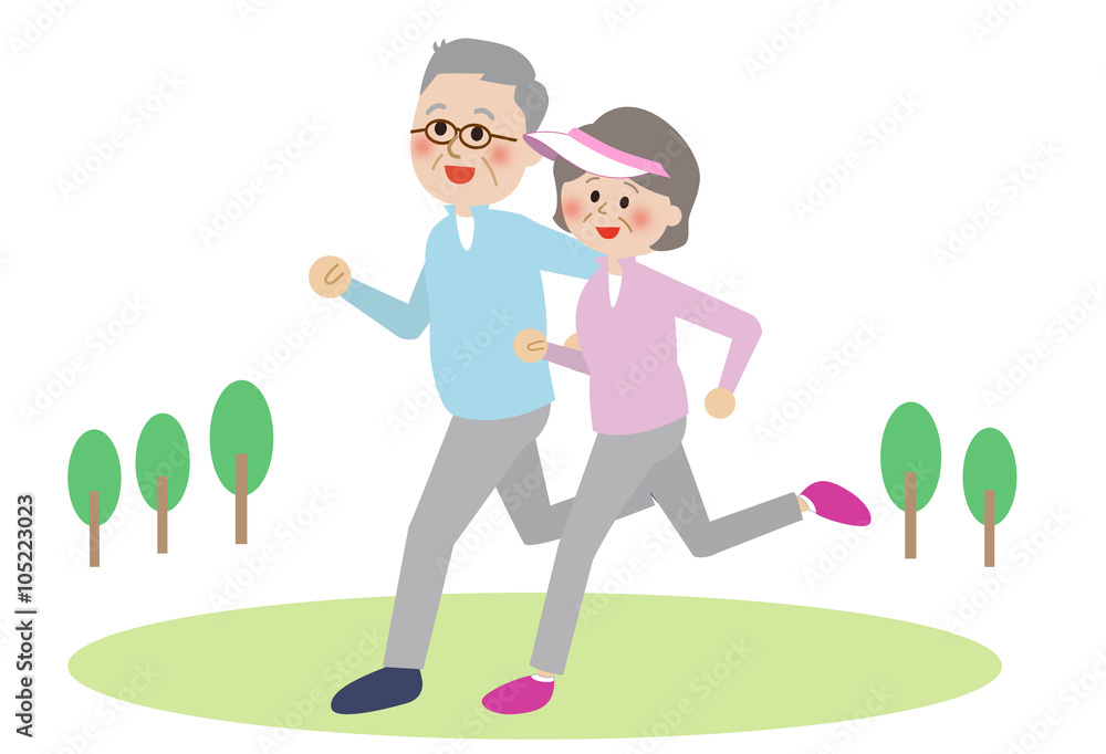 ジョギングするシニアカップル