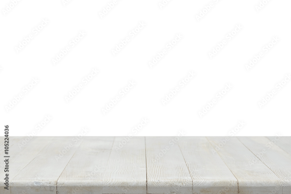 Photo of white clean wooden table. Background texture.