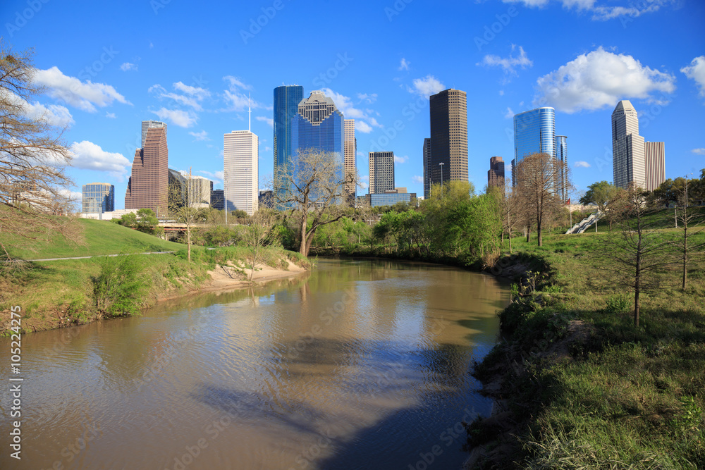 Houston Texas Skyline with modern skyscrapers and blue sky view Houston Texas Skyline with modern skyscrapers and blue sky view
