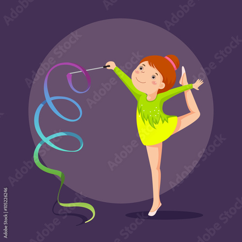 Little girl gymnast performing with ribbon