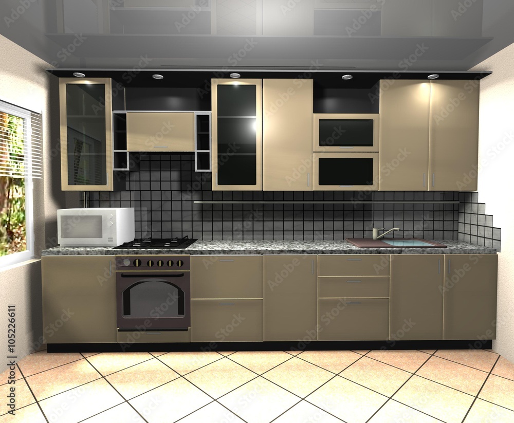 Fototapeta premium interior design modern kitchen 3D rendering 