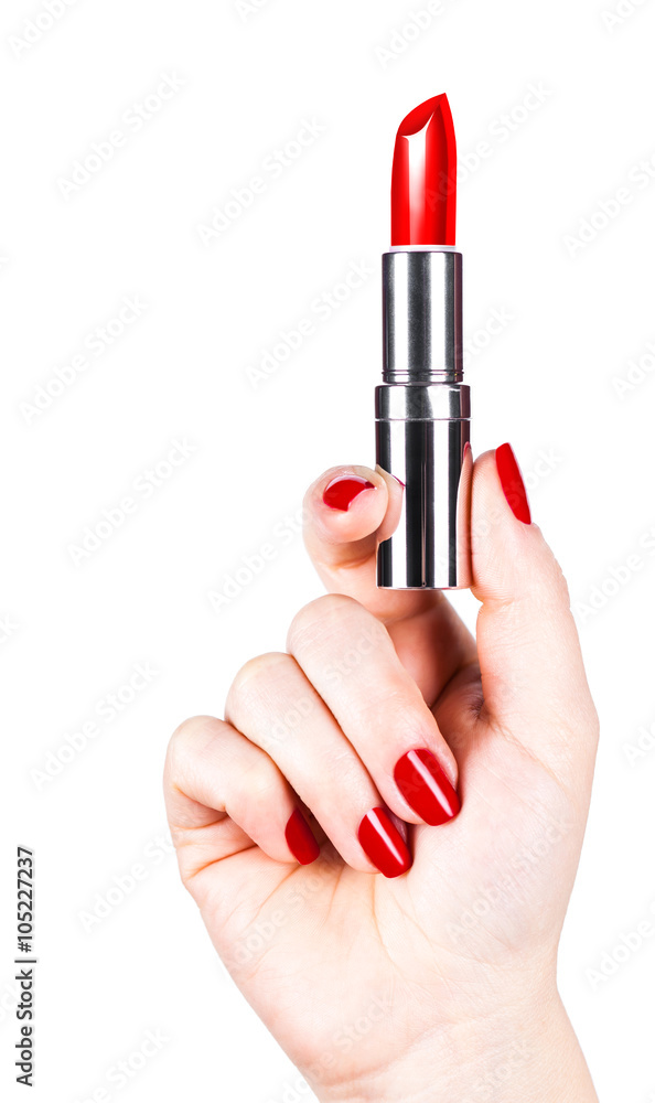 red lipstick in hand red lipstick in hand
