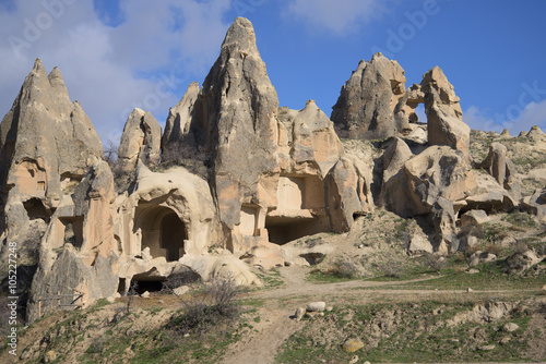 Remains of ancient dwellings in the rocks of Cappadocia. Turkey